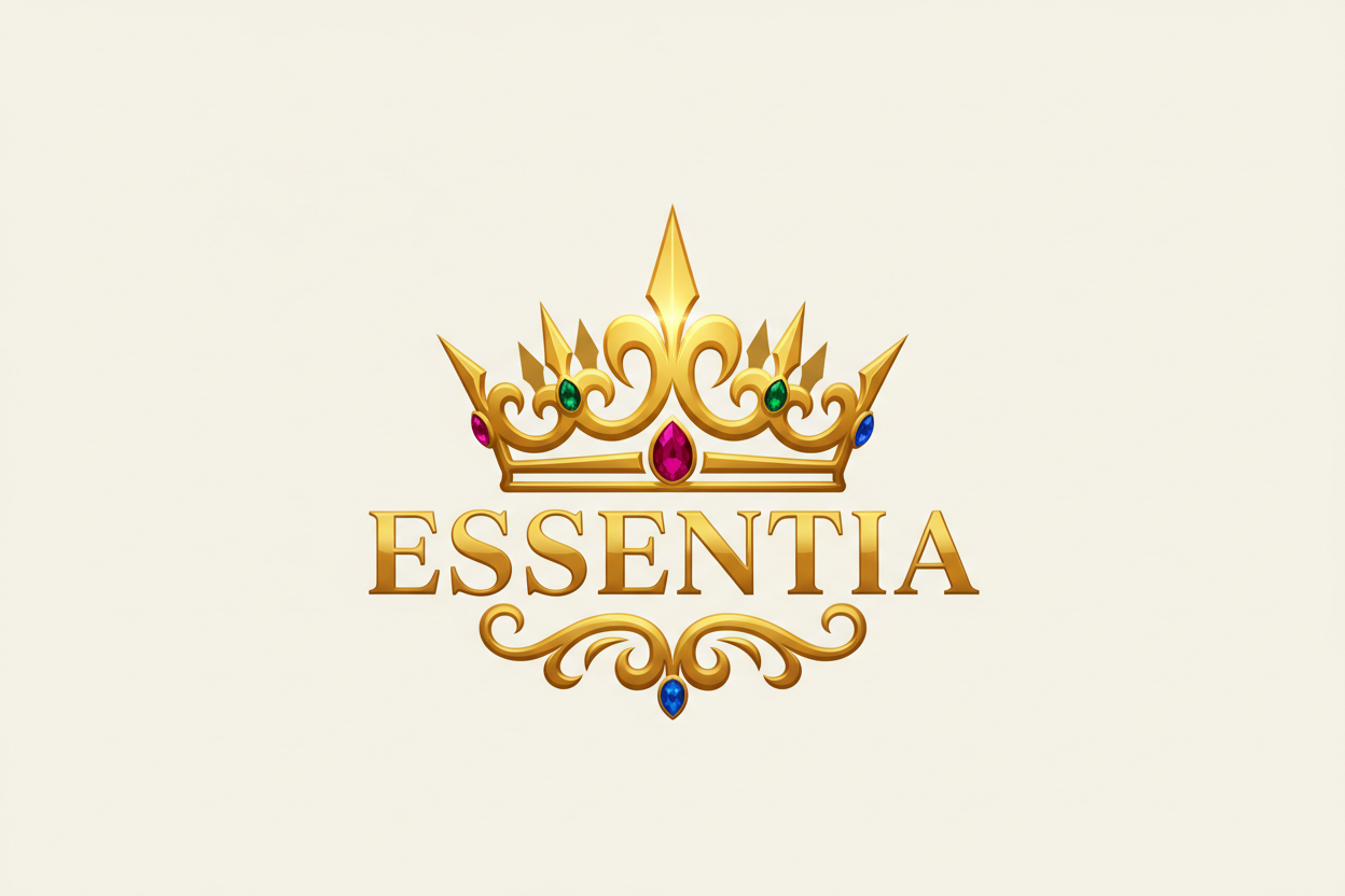 essentia written in a golden colour and in a crown like looks